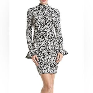Michael Kors Black and White Floral Long Sleeve Dress